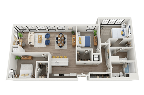Floor plan for 3 beds, 2 baths, 1484 sqft
