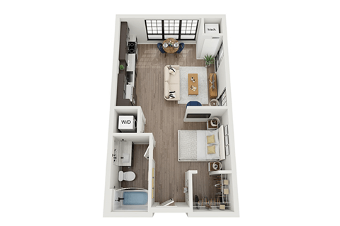 Floor plan for studio, 1 bath, 562 sqft