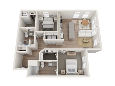Floor plan for 2 beds, 2 baths, 1088 sqft
