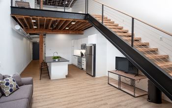 Living room with staircase