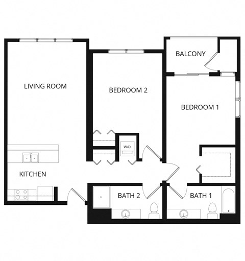 Floor plan for 2 beds, 2 baths, 1031 sqft
