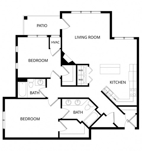 Floor plan for 2 beds, 2 baths, 1257 sqft