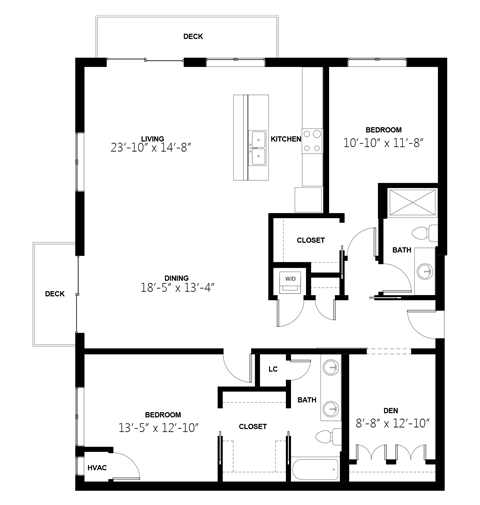 Floor plan for 2 beds, 2 baths, 1560 sqft