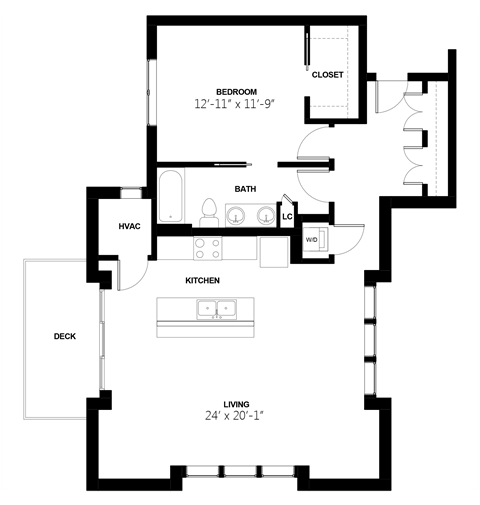 Floor plan for 1 bed, 1 bath, 1059 sqft