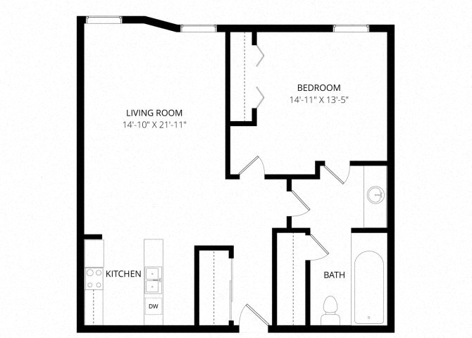 Floor plan for 1 bed, 1 bath, 780 sqft