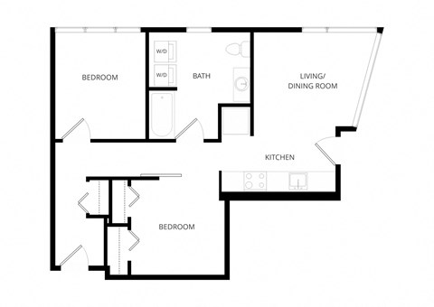 Floor plan for 2 beds, 1 bath, 760 sqft