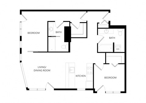 Floor plan for 2 beds, 2 baths, 1075 sqft