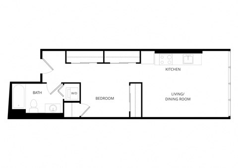 Floor plan for 1 bed, 1 bath, 579 sqft