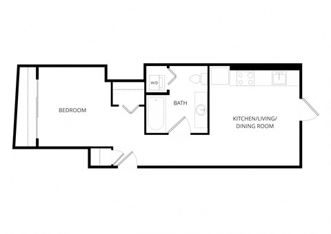 Floor plan for 1 bed, 1 bath, 611 sqft