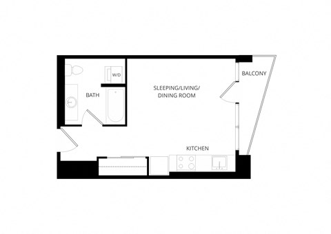 Floor plan for studio, 1 bath, 418 sqft