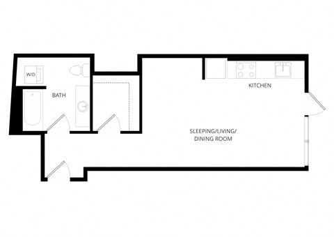 Floor plan for studio, 1 bath, 488 sqft