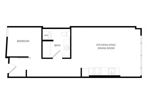 Floor plan for 1 bed, 1 bath, 569 sqft