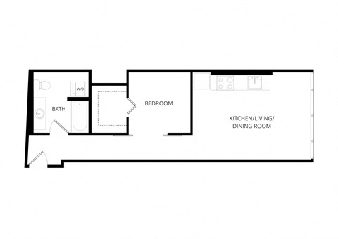 Floor plan for 1 bed, 1 bath, 621 sqft