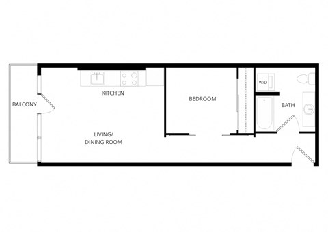 Floor plan for 1 bed, 1 bath, 591 sqft