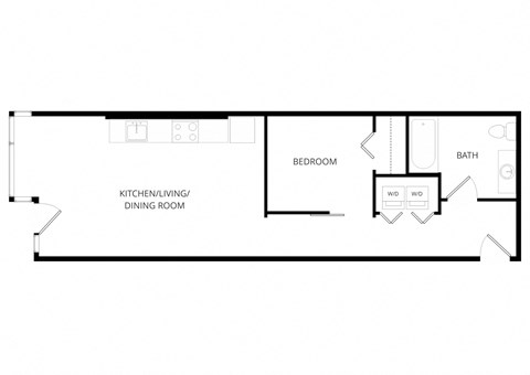 Floor plan for 1 bed, 1 bath, 587 sqft