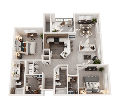 Floor plan for 2 beds, 2 baths, 1205 sqft