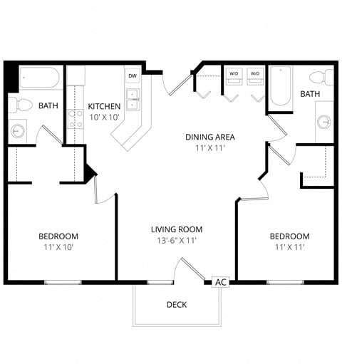Floor plan for 2 beds, 2 baths, 981 sqft