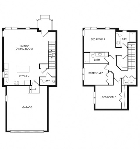 Floor plan for 3 beds, 2.5 baths, 1735 sqft