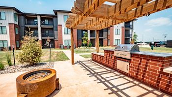 Poolside grilling station and firepits