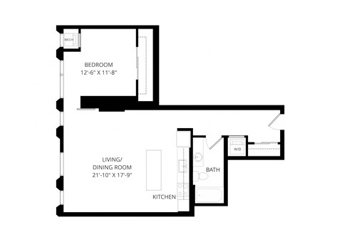 Floor plan for 1 bed, 1 bath, 786 sqft