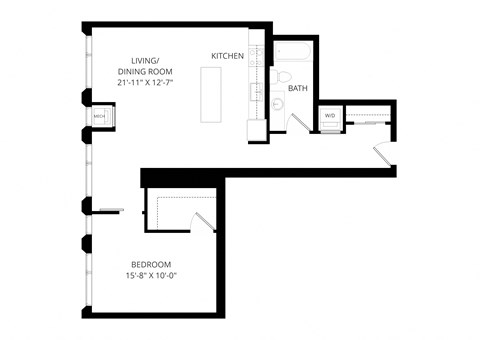 Floor plan for 1 bed, 1 bath, 850 sqft