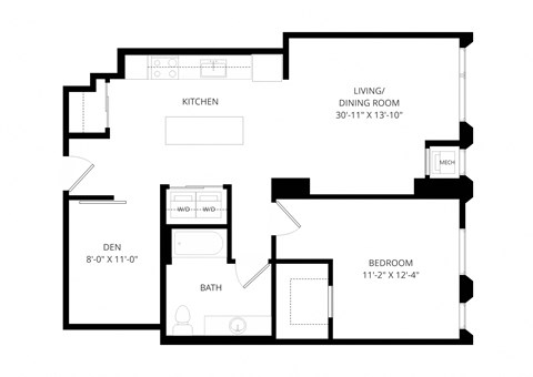 Floor plan for 1 bed, 1 bath, 868 sqft