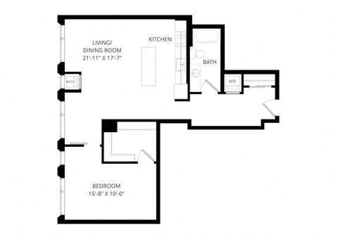 Floor plan for 1 bed, 1 bath, 901 sqft