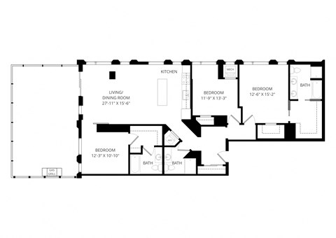 Floor plan for 3 beds, 3 baths, 1564 sqft