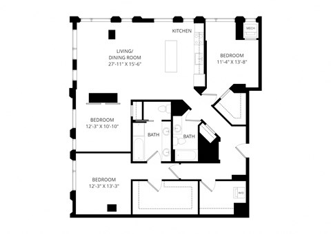 Floor plan for 3 beds, 2 baths, 1628 sqft