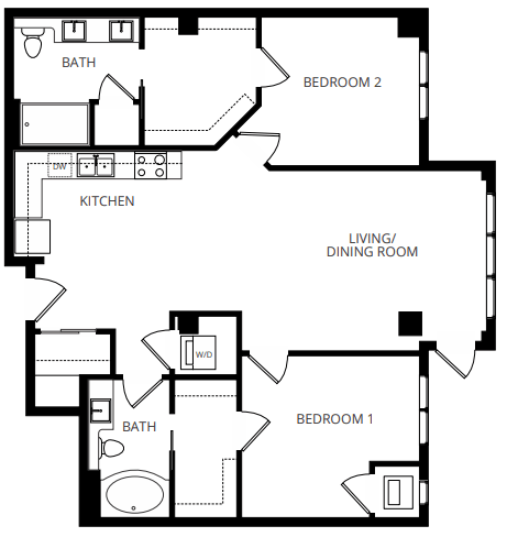 Floor plan for 2 beds, 2 baths, 1181 sqft