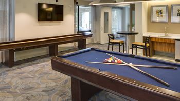 Game room w/ billiards, shuffle board, foosball & poker room