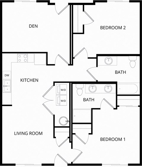 Floor plan for 2 beds, 2 baths, 1158 sqft