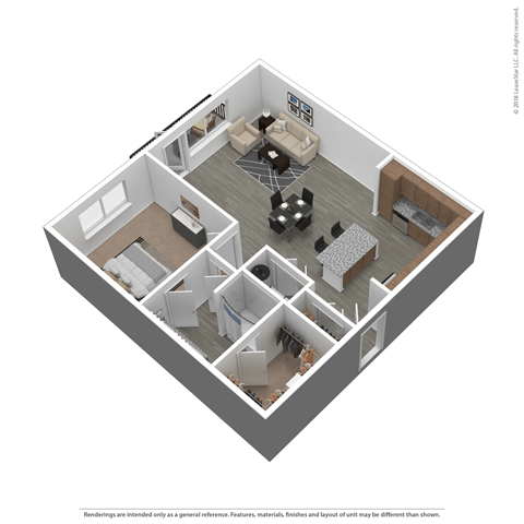 Floor plan for 1 bed, 1 bath, 900 sqft