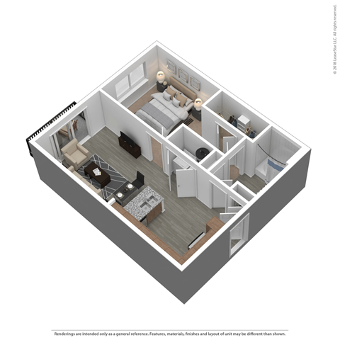 Floor plan for 1 bed, 1 bath, 720 sqft