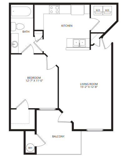 Floor plan for 1 bed, 1 bath, 746 sqft