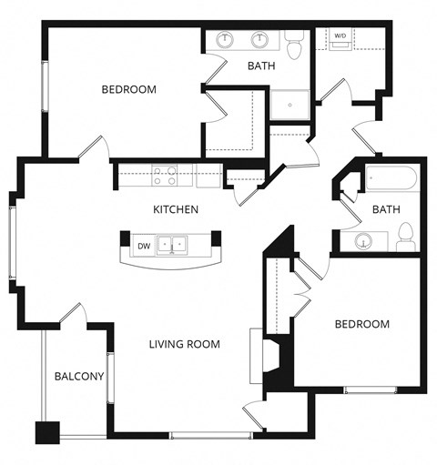 Floor plan for 2 beds, 2 baths, 1228 sqft