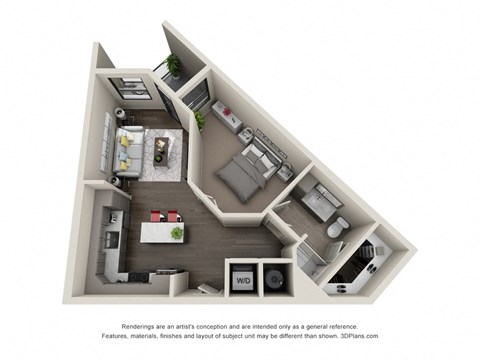 Floor plan for 1 bed, 1 bath, 654 sqft