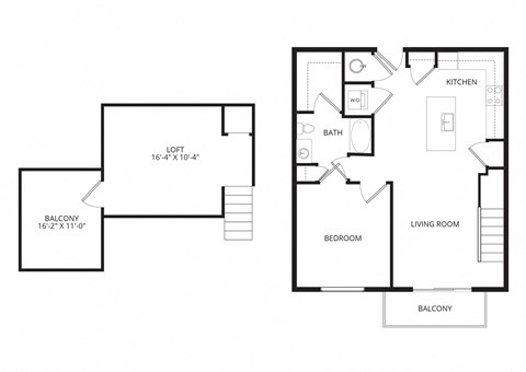Floor plan for 1 bed, 1 bath, 1052 sqft