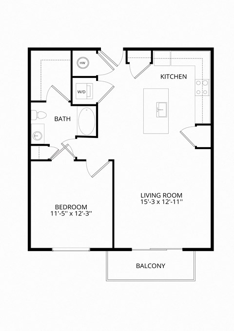 Floor plan for 1 bed, 1 bath, 811 sqft