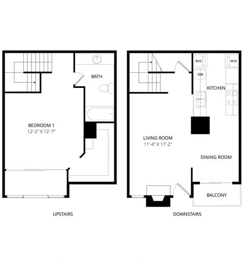 Floor plan for 1 bed, 1 bath, 875 sqft