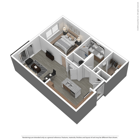 Floor plan for 1 bed, 1 bath, 750 sqft