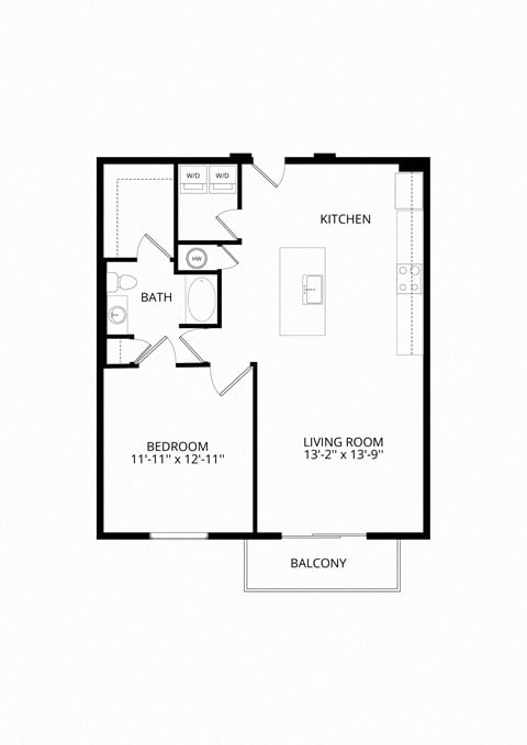 Floor plan for 1 bed, 1 bath, 906 sqft
