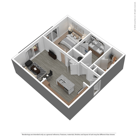 Floor plan for 1 bed, 1 bath, 807 sqft