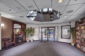 Anchorage apartment for rent - A room with a fireplace, a chair, a plant, and a bookshelf.