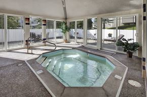 Anchorage apartment for rent - A cozy indoor hot tub here at The Highlands Luxury surrounded by plants, and lovely warm sunlight gleaming inside the jacuzzi space.