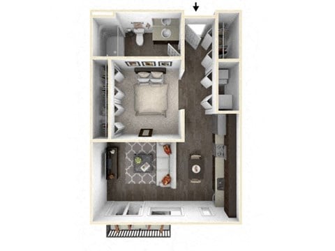Floor plan for studio, 1 bath, 578 sqft