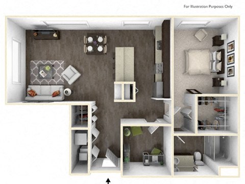 Floor plan for 1 bed, 1 bath, 926 sqft