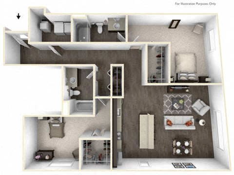 Floor plan for 2 beds, 2 baths, 1326 sqft