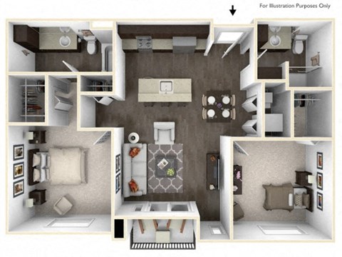 Floor plan for 2 beds, 2 baths, 1092 sqft