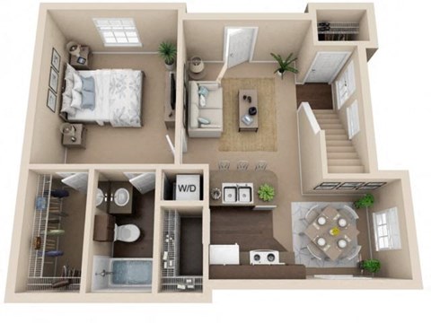 Floor plan for 1 bed, 1 bath, 660 sqft